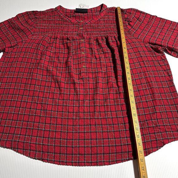 Lane Bryant Top Size 20 Red Gold Plaid Shimmer Sparkle Gauzy Blouse NWT - Picture 10 of 11